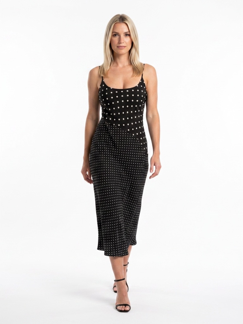 Black Polka Dot Slip Midi Dress